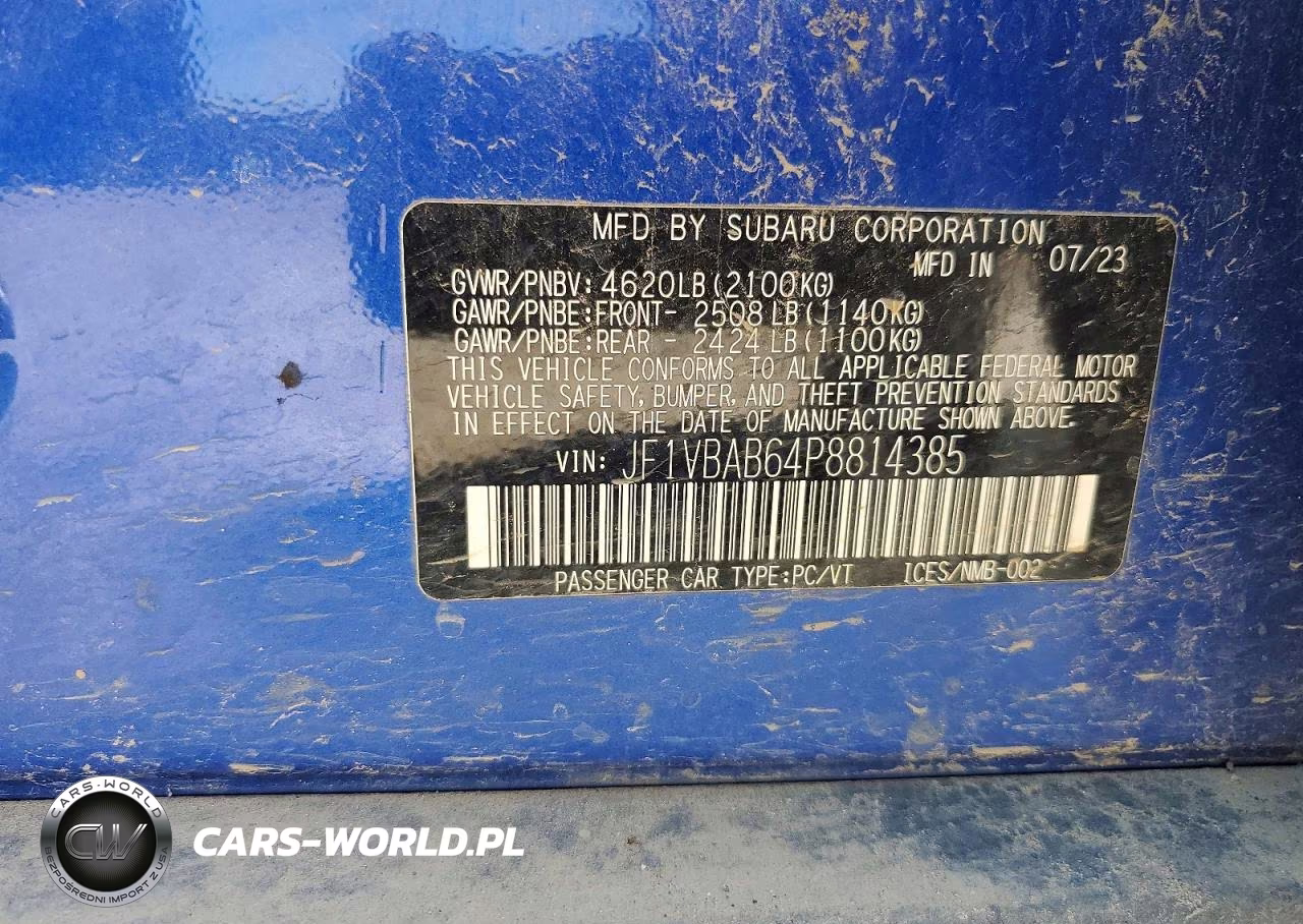 2023 Subaru Wrx VIN:JF1VBAB64P8814385 - 12