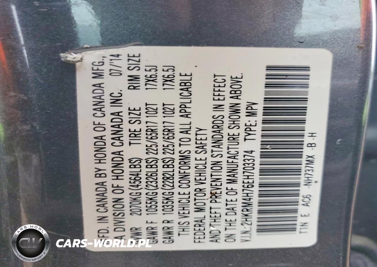 2014 Honda Cr-V Exl VIN:2HKRM4H76EH703374 - 13