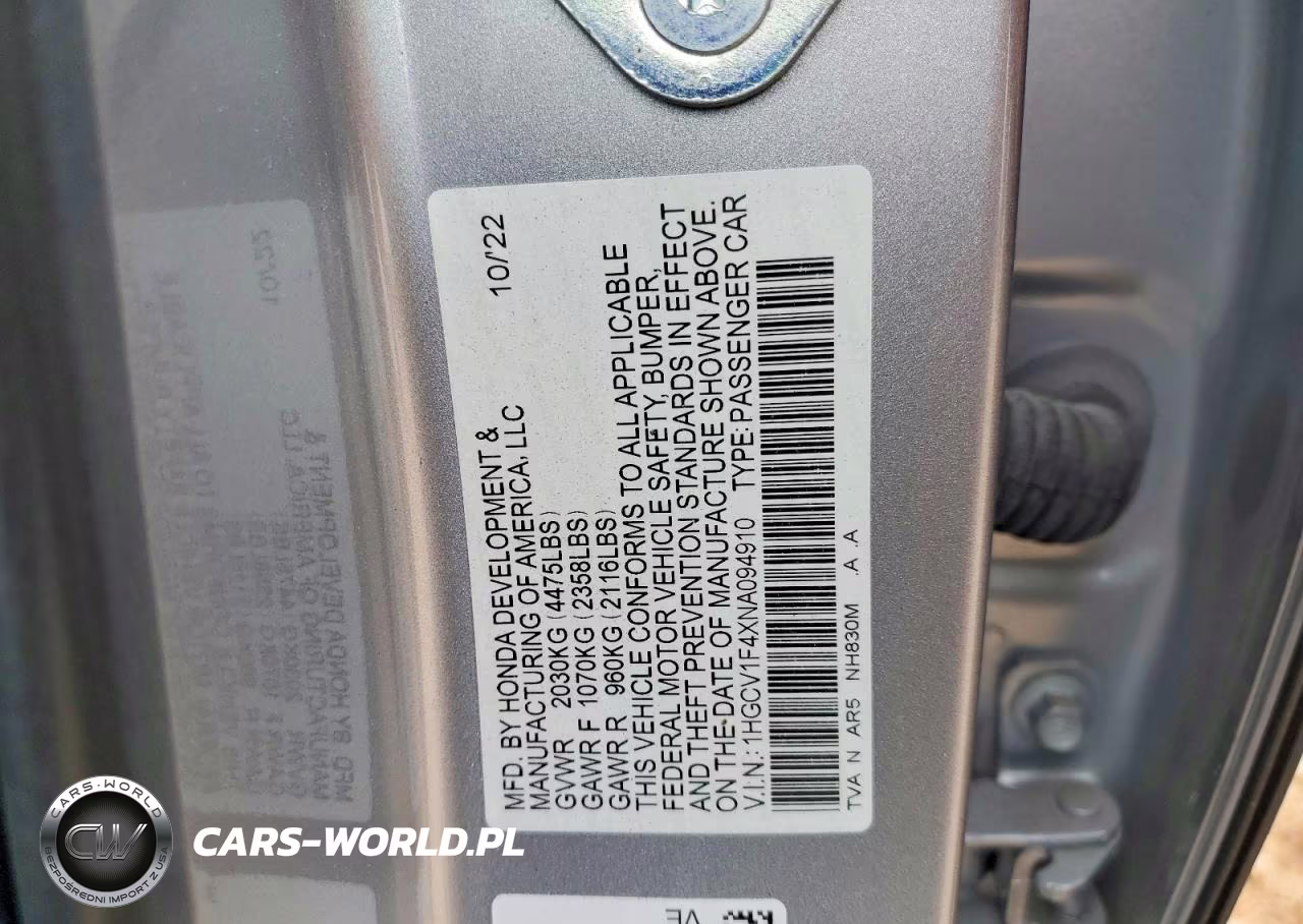 2022 Honda Accord Sport Se VIN:1HGCV1F4XNA094910 - 12