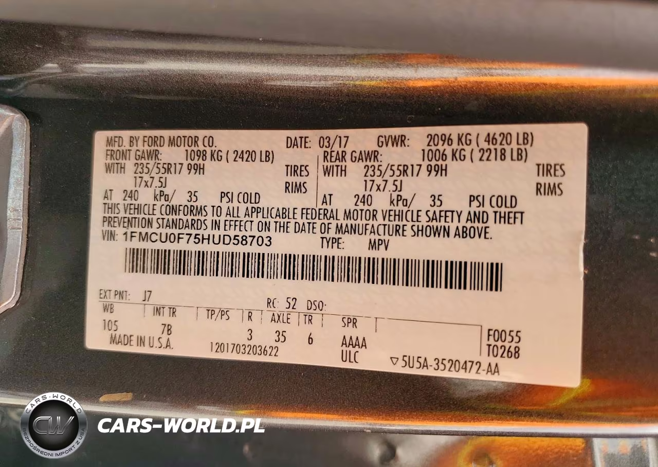 2017 Ford Escape S VIN:1FMCU0F75HUD58703 - 13