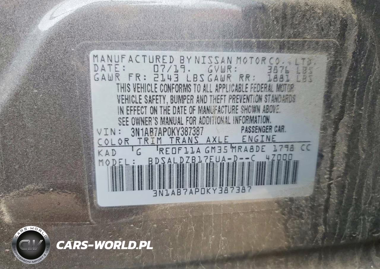 2019 Nissan Sentra Sv VIN:3N1AB7AP0KY387387 - 12