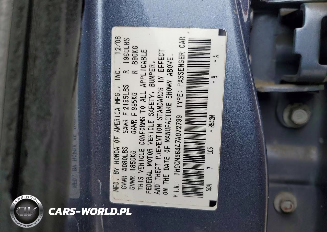 2007 Honda Accord Lx VIN:1HGCM56447A072799 - 12