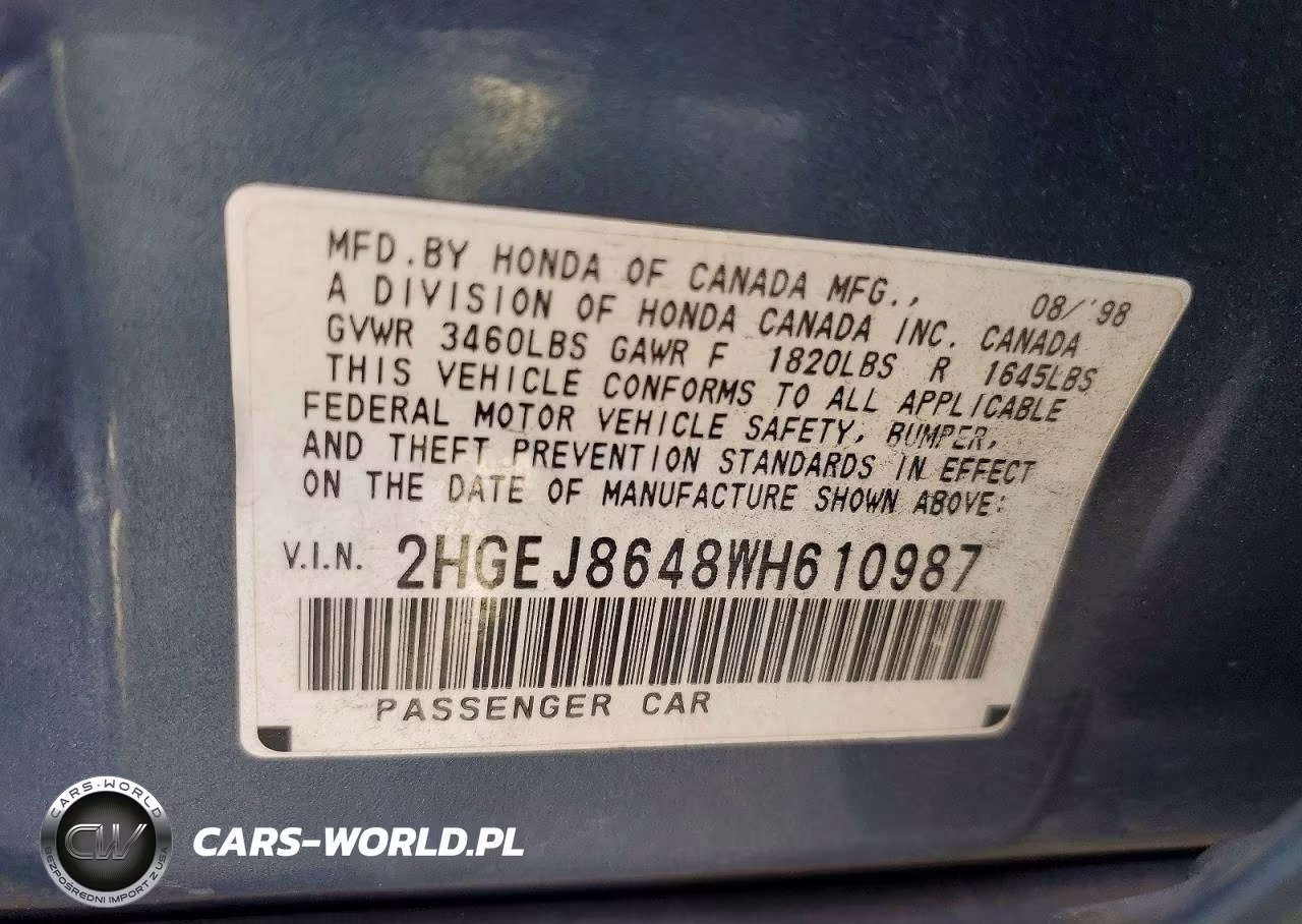 1998 Honda Civic Ex VIN:2HGEJ8648WH610987 - 12