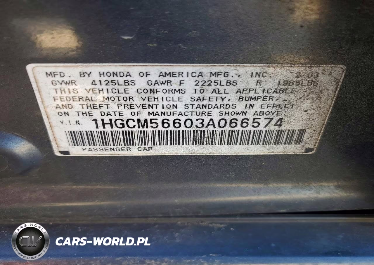 2003 Honda Accord Ex VIN:1HGCM56603A066574 - 12