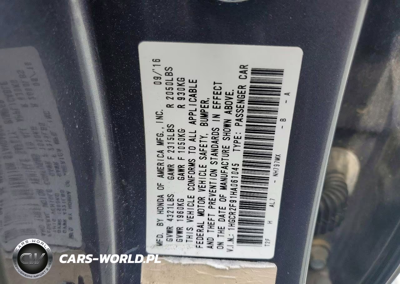 2017 Honda Accord Exl VIN:1HGCR2F91HA061045 - 12