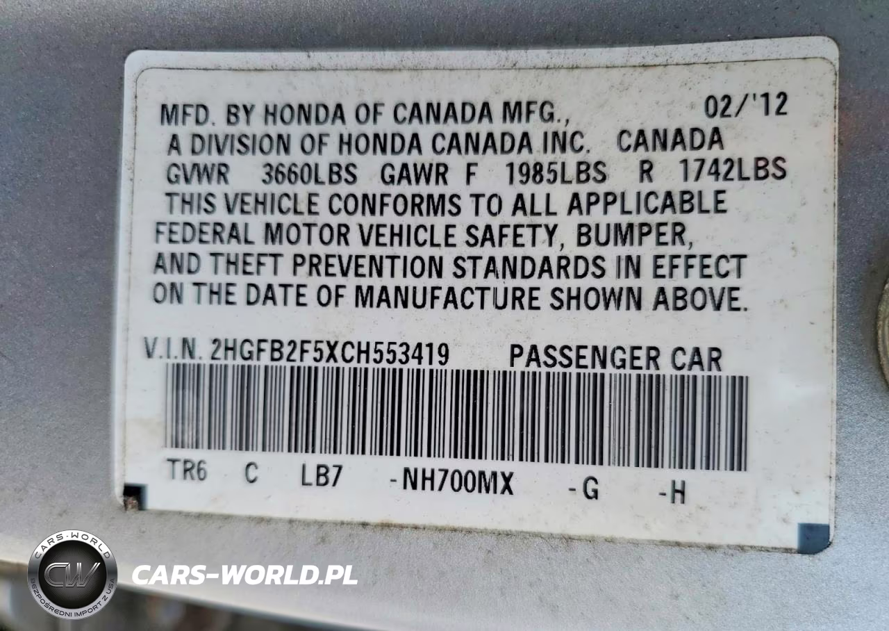 2012 Honda Civic Lx VIN:2HGFB2F5XCH553419 - 13