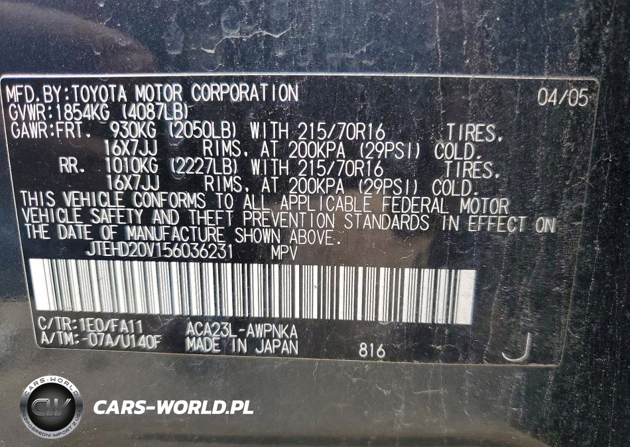 2005 Toyota Rav4 Base VIN:JTEHD20V156036231 - 14