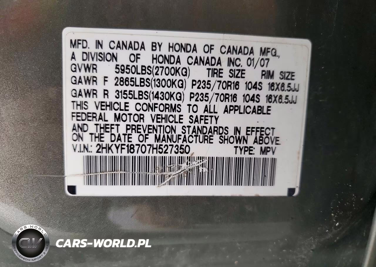 2007 Honda Pilot Exl VIN:2HKYF18707H527350 - 14