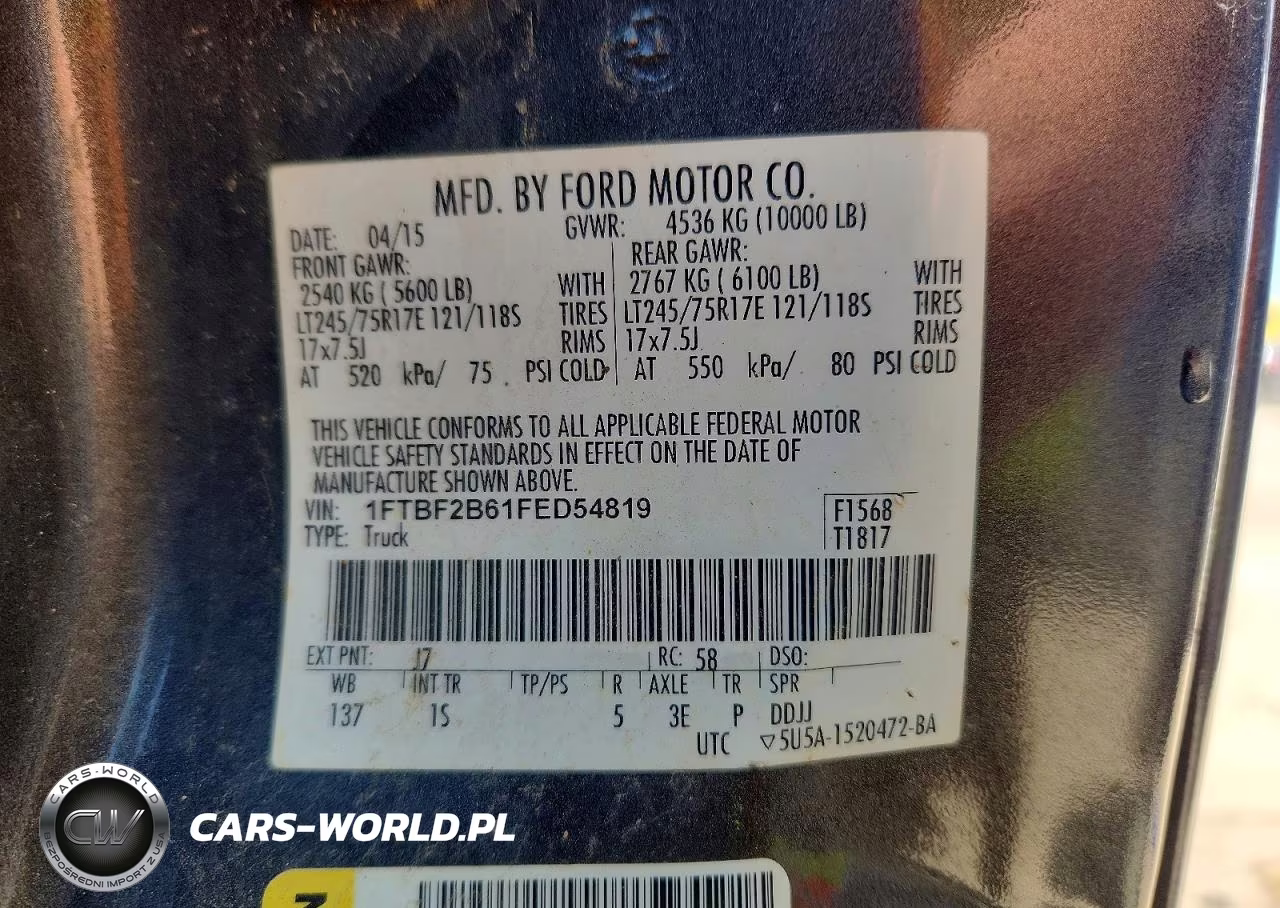 2015 Ford F250 Super Duty VIN:1FTBF2B61FED54819 - 12