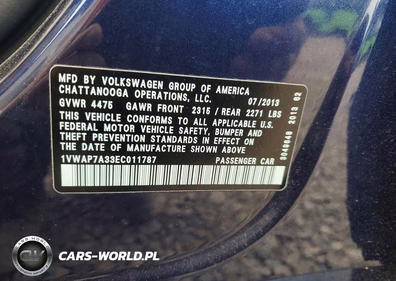 2014 Volkswagen Passat S VIN:1VWAP7A33EC011787 - 13