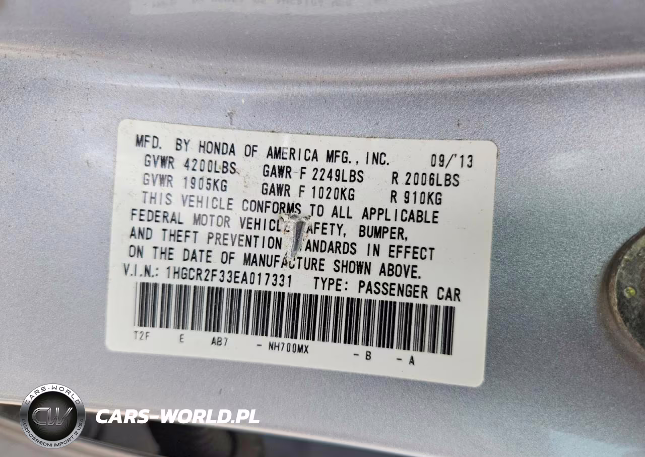 2014 Honda Accord Lx VIN:1HGCR2F33EA017331 - 13