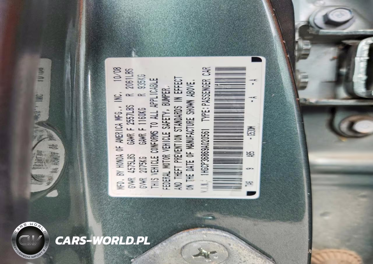 2009 Honda Accord Exl VIN:1HGCP36869A020561 - 12