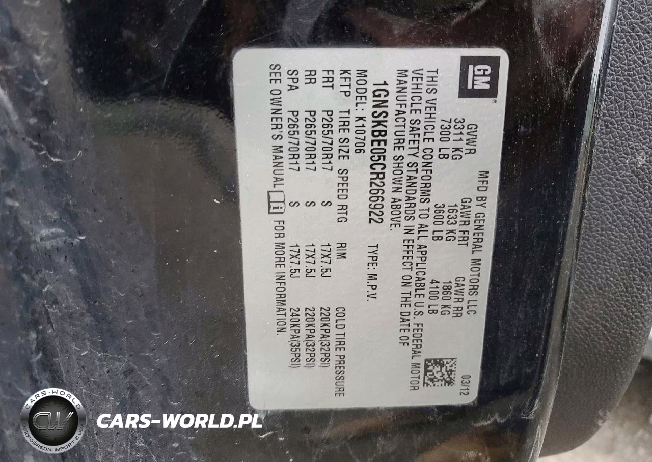 CHEVROLET TAHOE K150 VIN:1GNSKBE05CR266922 - 14