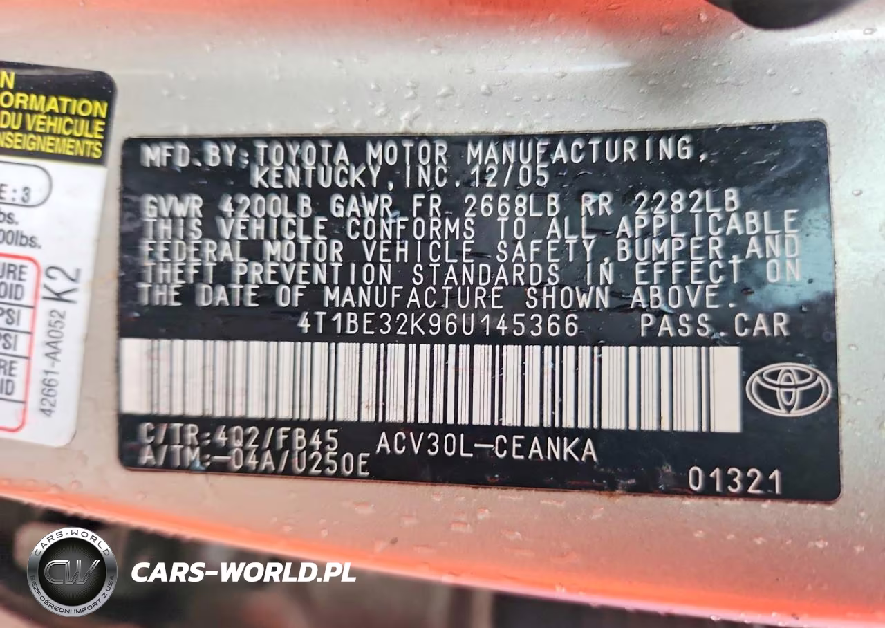 2006 Toyota Camry Le VIN:4T1BE32K96U145366 - 12