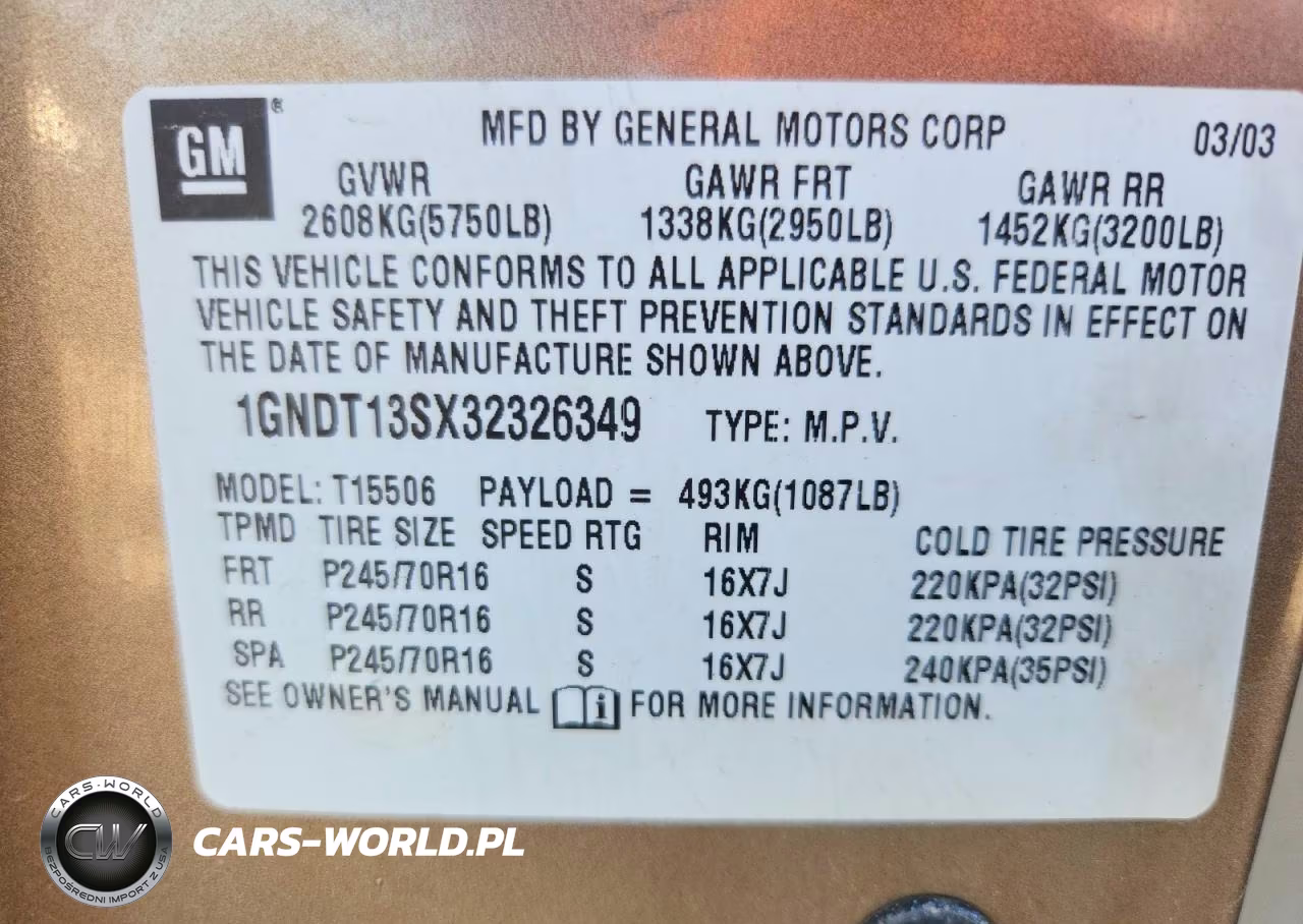 2003 Chevrolet Trailblazer VIN:1GNDT13SX32326349 - 13