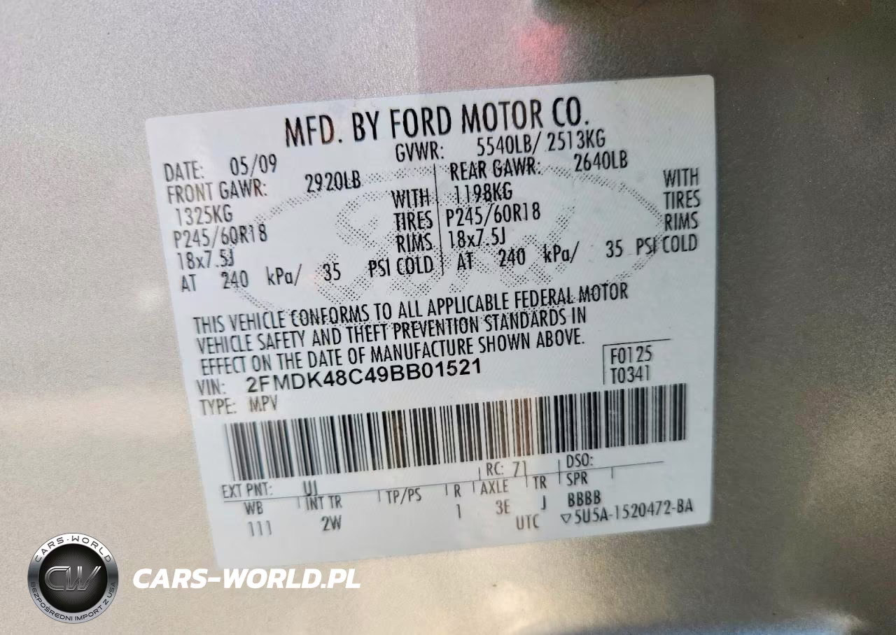 2009 Ford Edge Sel VIN:2FMDK48C49BB01521 - 12