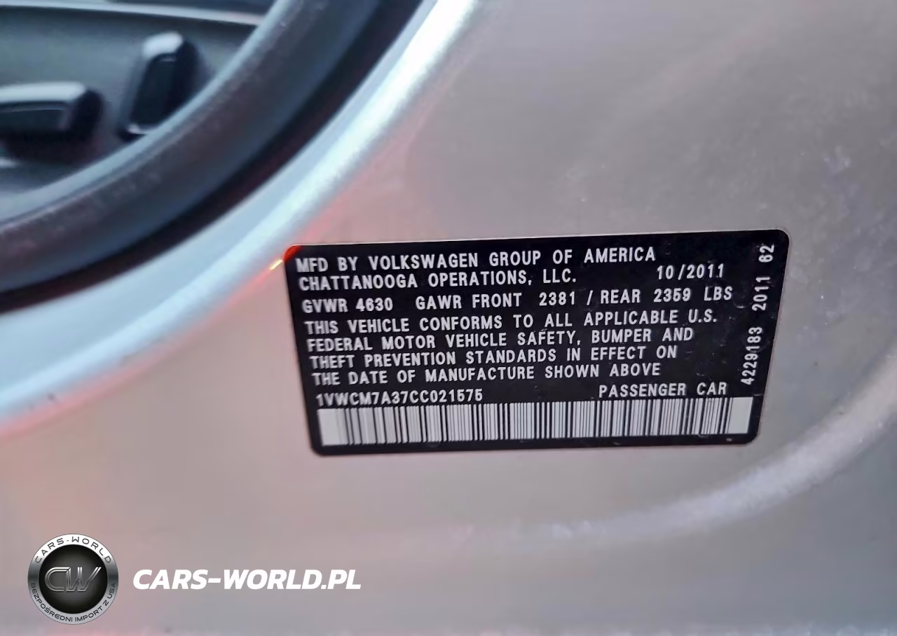 2012 Volkswagen Passat VIN:1VWCM7A37CC021575 - 12