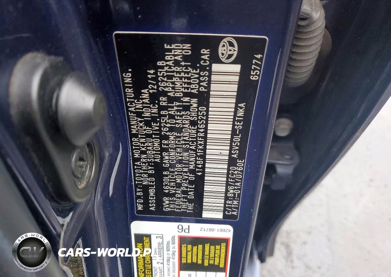 2015 Toyota Camry VIN:4T4BF1FKXFR465250 - 12