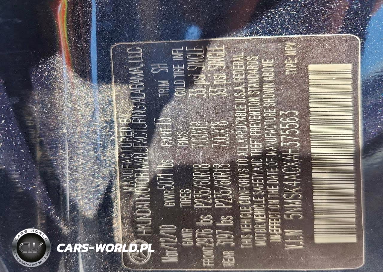 2010 Hyundai Santa Fe Limited VIN:5NMSK4AGXAH375563 - 13