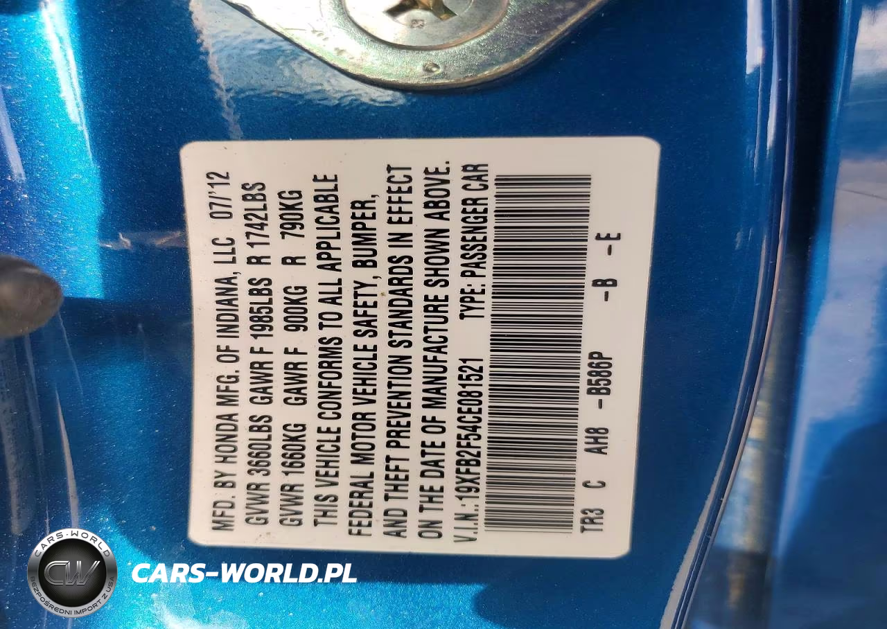 2012 Honda Civic Lx VIN:19XFB2F54CE081521 - 13
