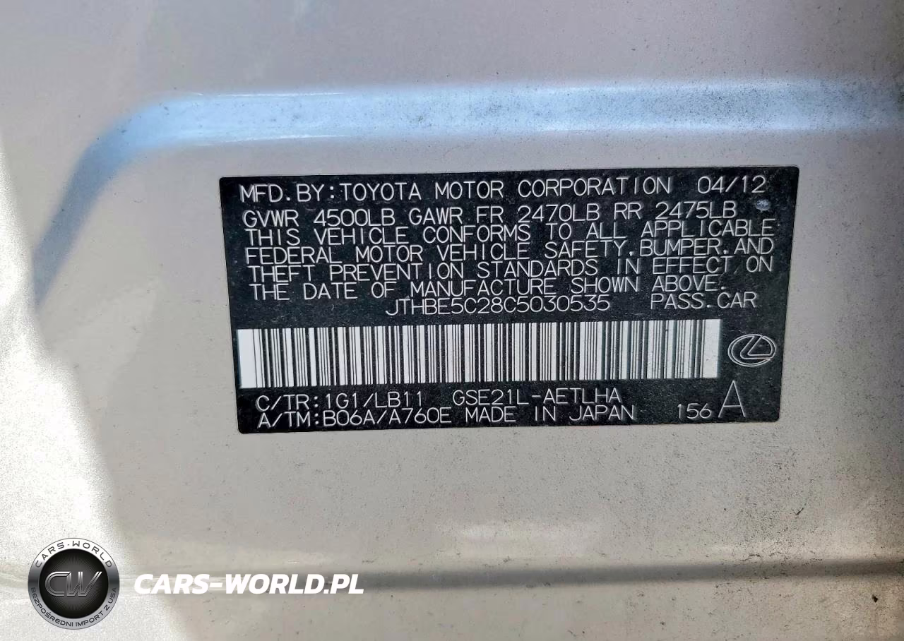 2012 Lexus Is 350 VIN:JTHBE5C28C5030535 - 13