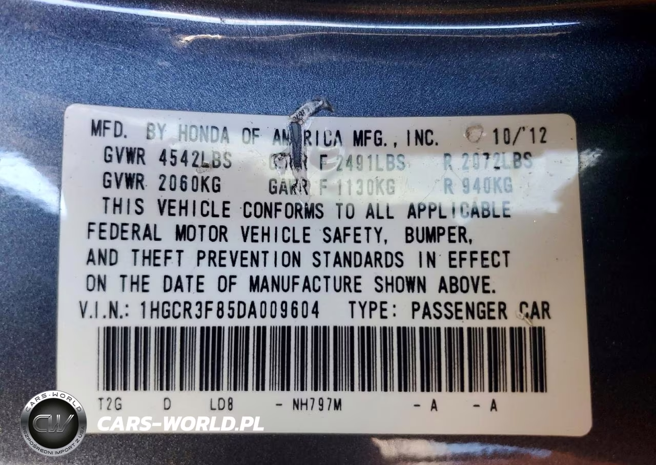 2013 Honda Accord Exl VIN:1HGCR3F85DA009604 - 12
