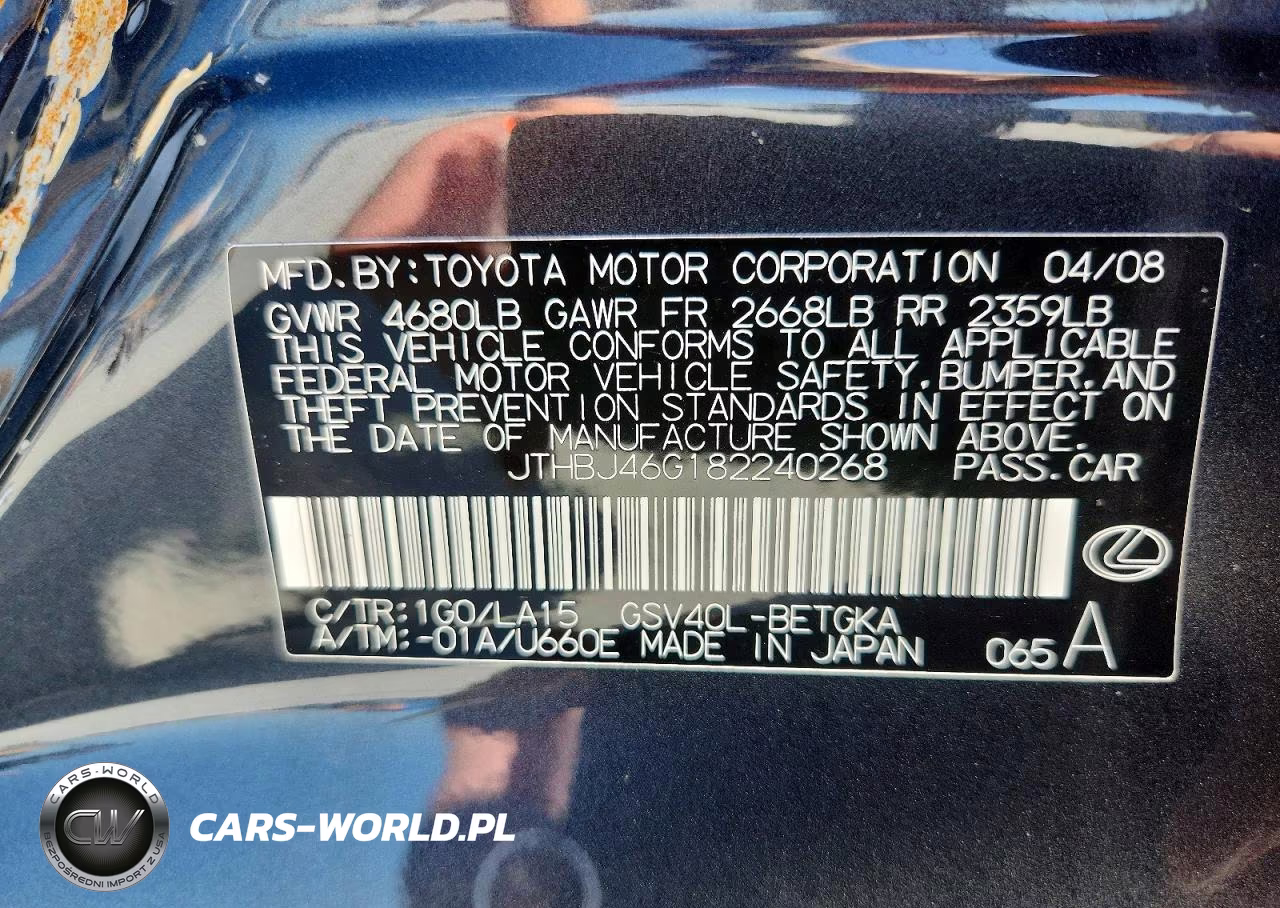 2008 Lexus Es 350 VIN:JTHBJ46G182240268 - 13