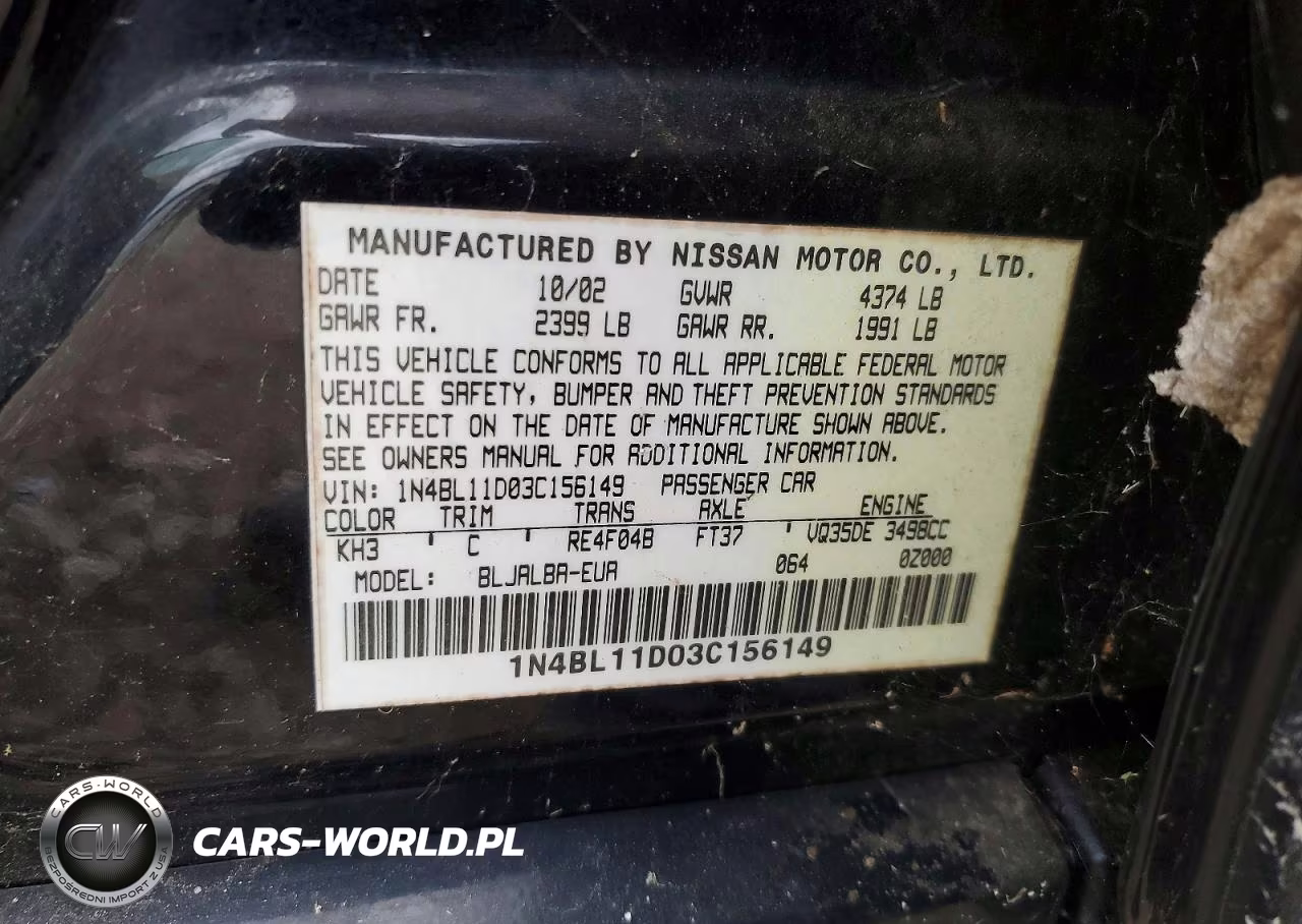 2003 Nissan Altima Se VIN:1N4BL11D03C156149 - 12