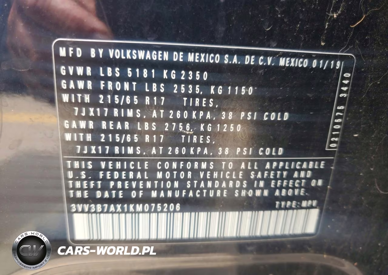2019 Volkswagen Tiguan Se VIN:3VV3B7AX1KM075206 - 13