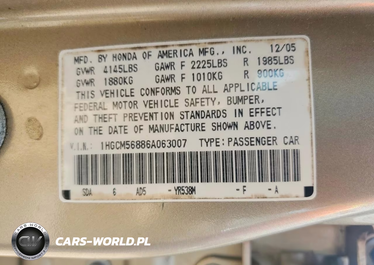 2006 Honda Accord Ex VIN:1HGCM56886A063007 - 12