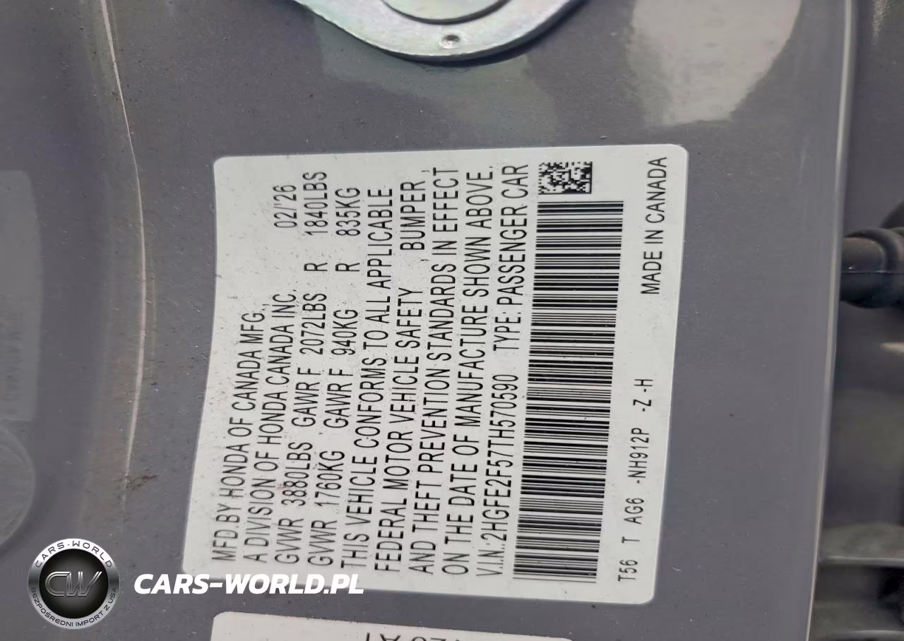 2026 Honda Civic Sport VIN:2HGFE2F57TH570590 - 12