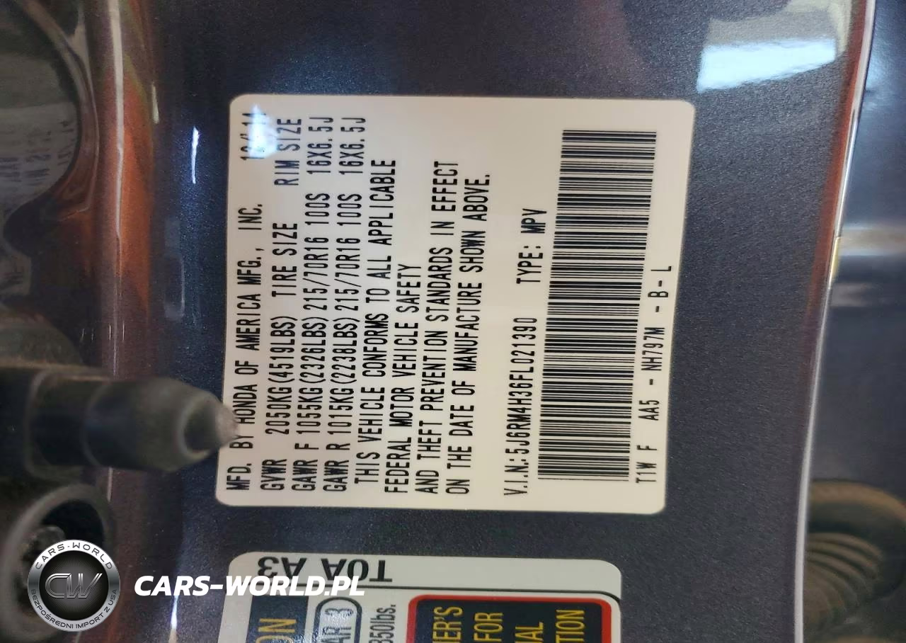 2015 Honda Cr-V Lx VIN:5J6RM4H36FL021390 - 13