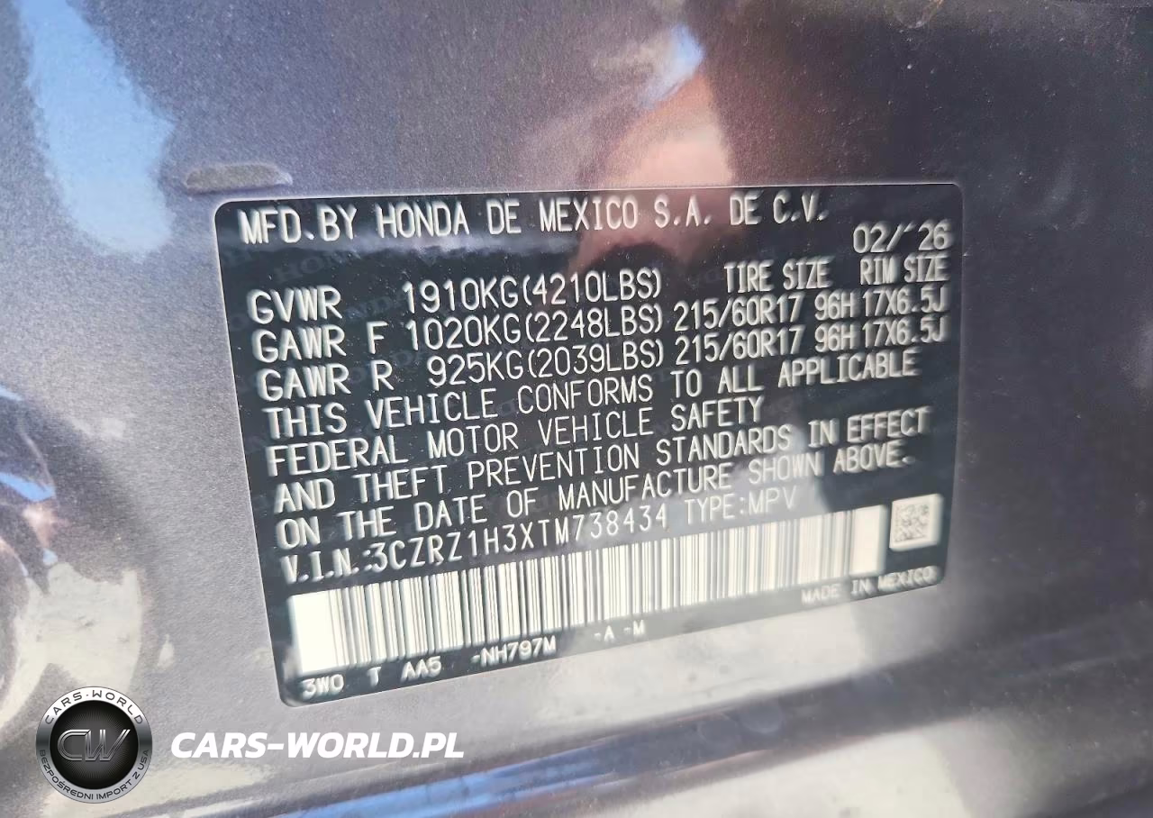 2026 Honda Hr-V Lx VIN:3CZRZ1H3XTM738434 - 13
