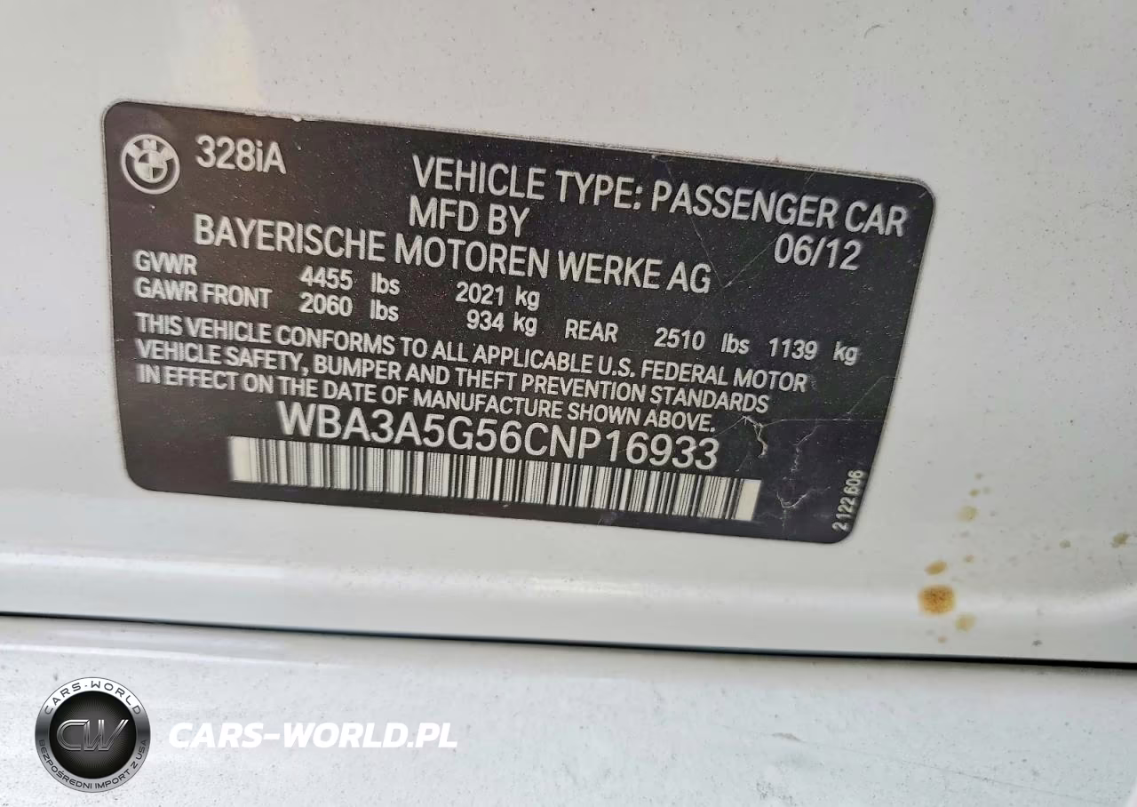 2012 BMW 328 I VIN:WBA3A5G56CNP16933 - 12