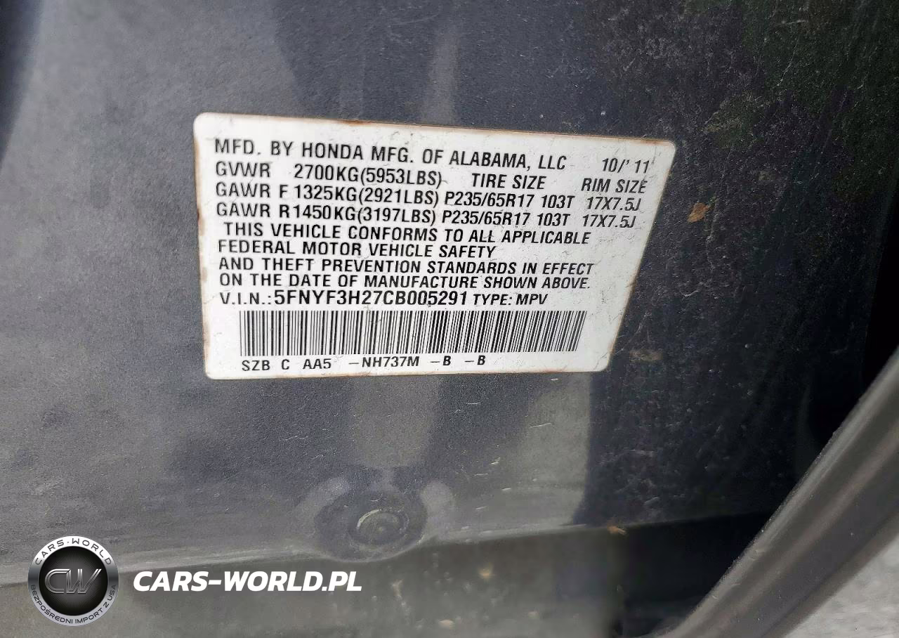 2012 Honda Pilot Lx VIN:5FNYF3H27CB005291 - 12