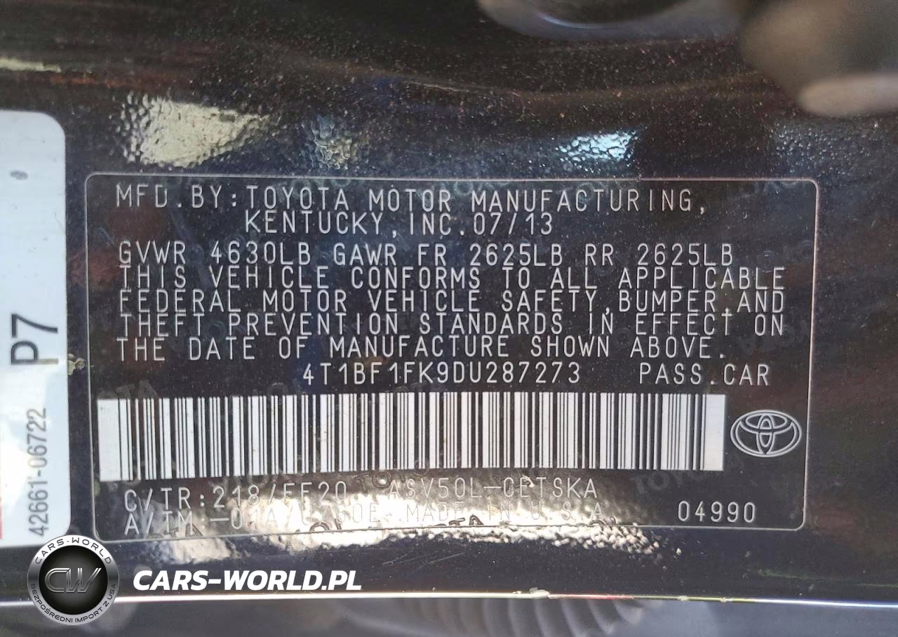 2013 Toyota Camry Se VIN:4T1BF1FK9DU287273 - 12