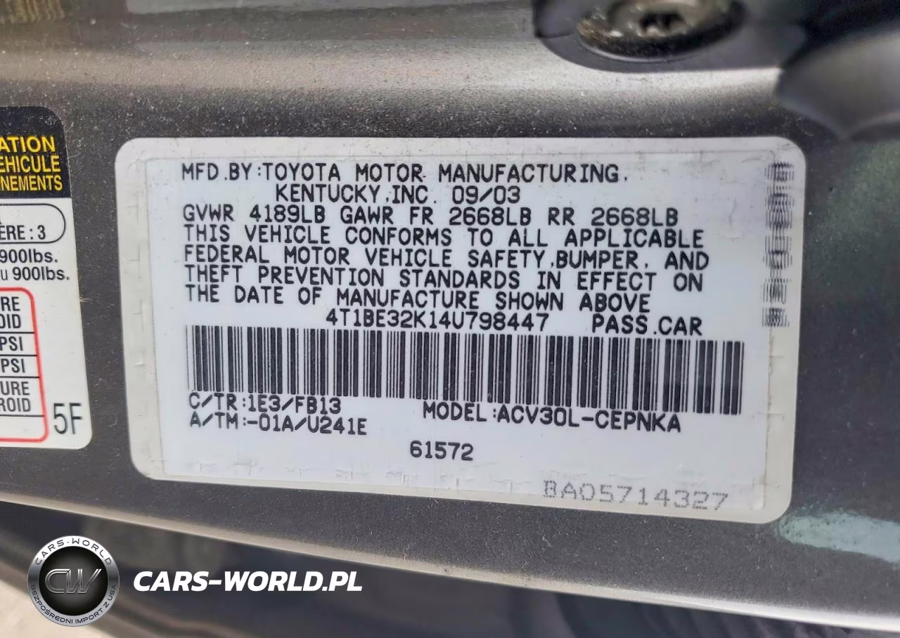 2004 Toyota Camry Le VIN:4T1BE32K14U798447 - 12