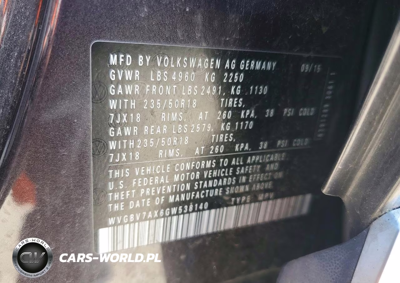 2016 Volkswagen Tiguan S VIN:WVGBV7AX6GW538140 - 13