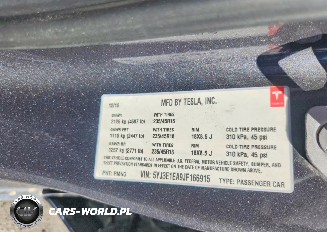 2018 Tesla Model 3 VIN:5YJ3E1EA9JF166915 - 12