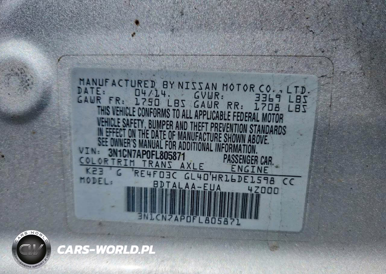 2015 Nissan Versa 1.6 S VIN:3N1CN7AP0FL805871 - 12