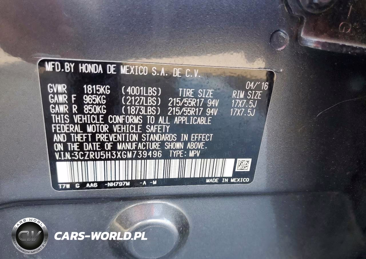 2016 Honda Hr-V Lx VIN:3CZRU5H3XGM739496 - 12