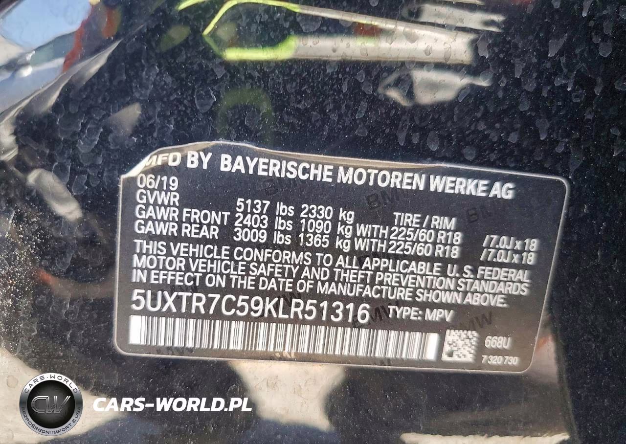 2019 BMW X3 Sdrive30I VIN:5UXTR7C59KLR51316 - 13