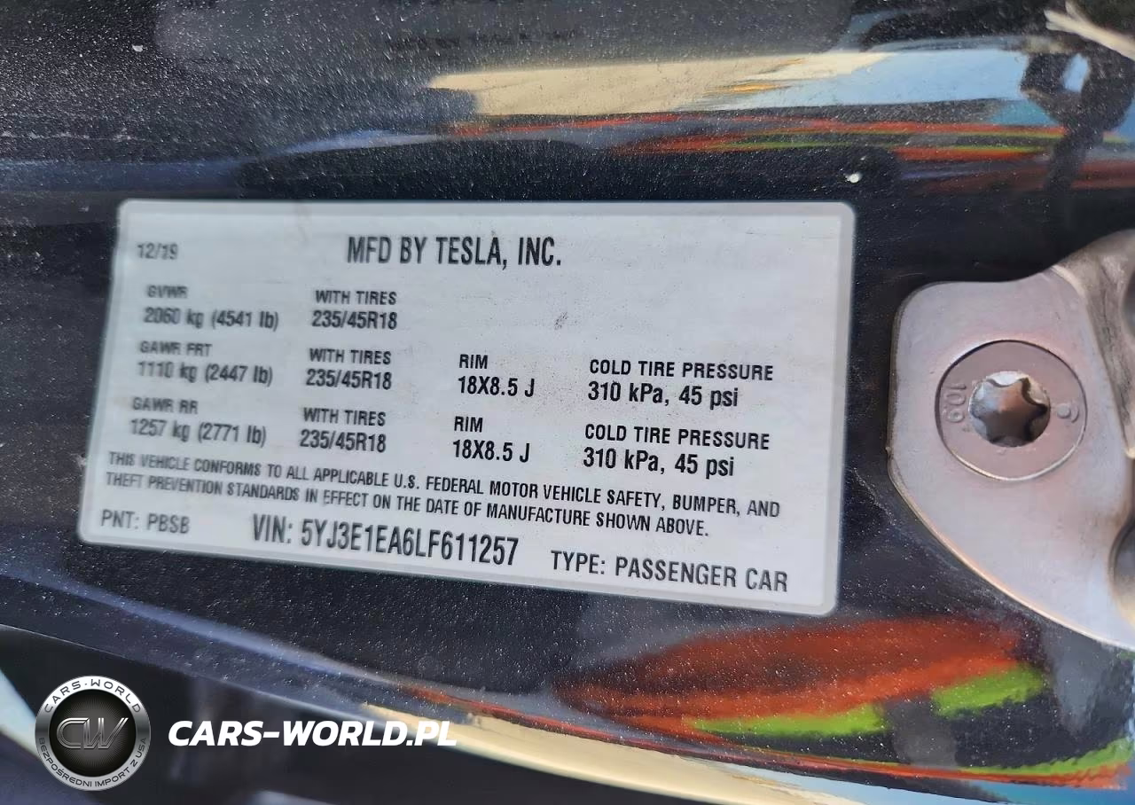 2020 Tesla Model 3 VIN:5YJ3E1EA6LF611257 - 12