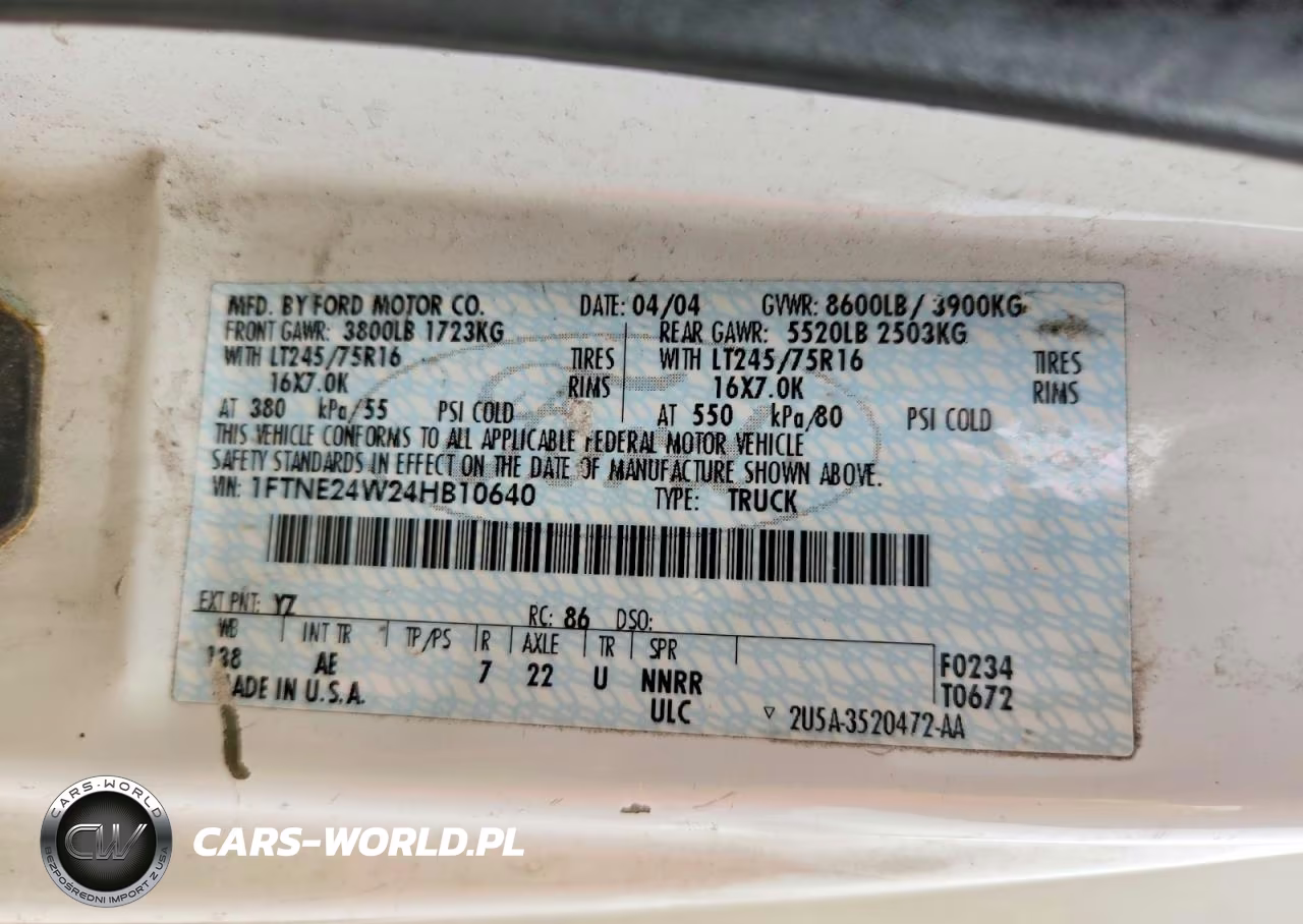2004 Ford Econoline E250 Van VIN:1FTNE24W24HB10640 - 13