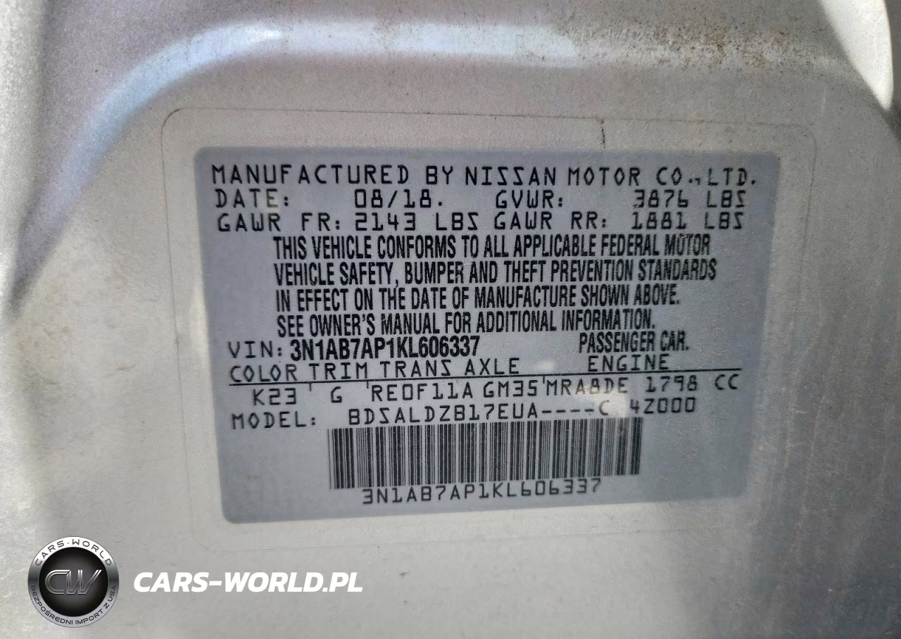 2019 Nissan Sentra Sv VIN:3N1AB7AP1KL606337 - 12