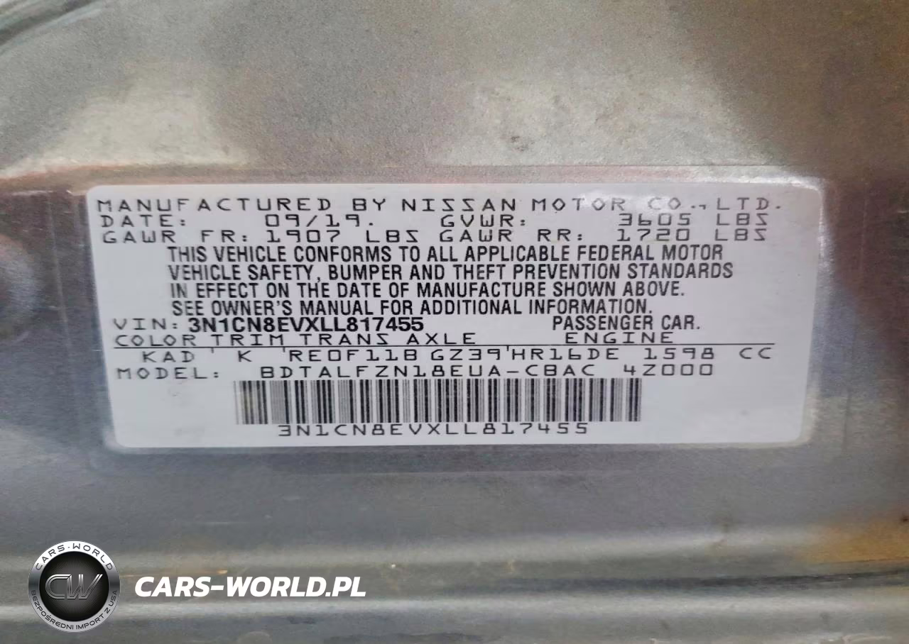 2020 Nissan Versa Sv VIN:3N1CN8EVXLL817455 - 13