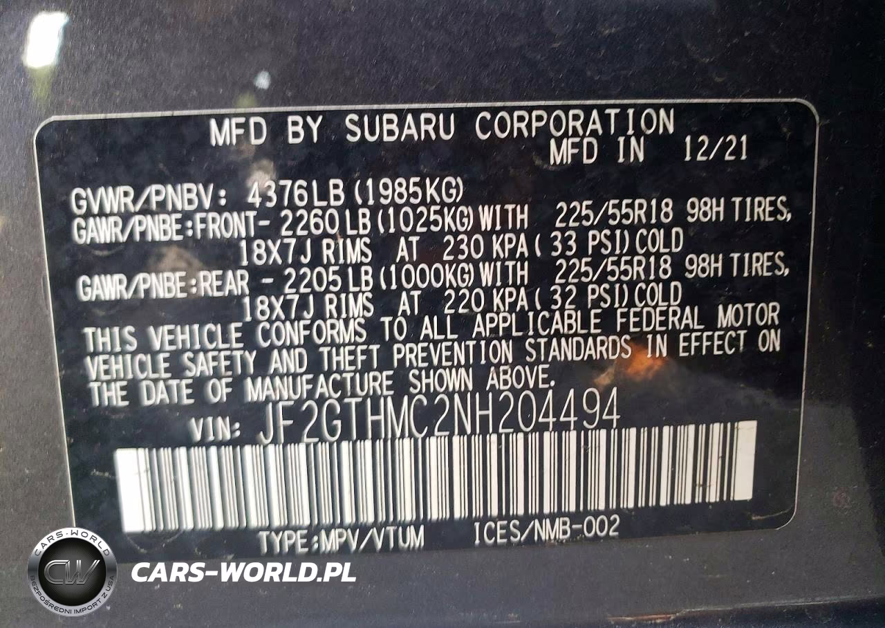 2022 Subaru Crosstrek Limited VIN:JF2GTHMC2NH204494 - 12