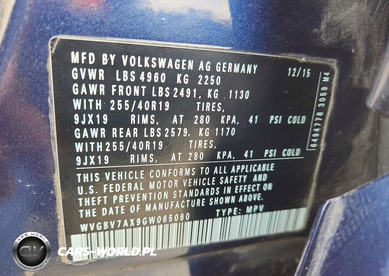 2016 Volkswagen Tiguan S VIN:WVGBV7AX9GW065060 - 12