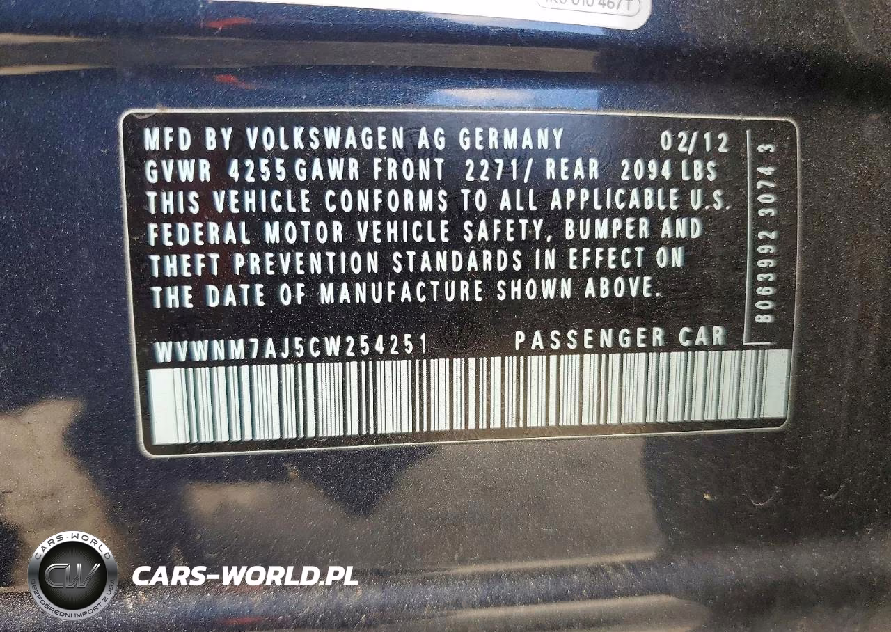 2012 Volkswagen Golf VIN:WVWNM7AJ5CW254251 - 13