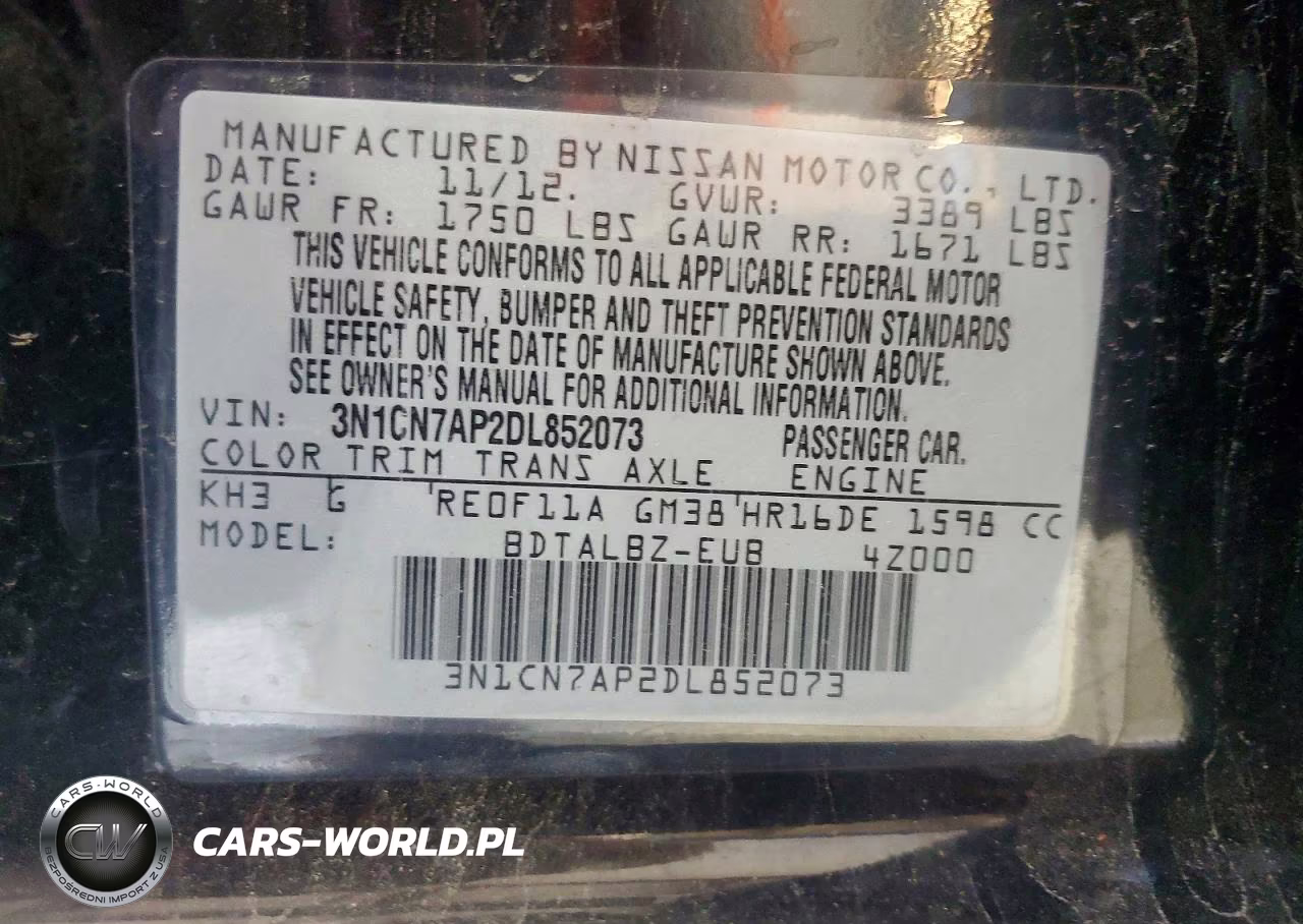 2013 Nissan Versa 1.6 S VIN:3N1CN7AP2DL852073 - 12